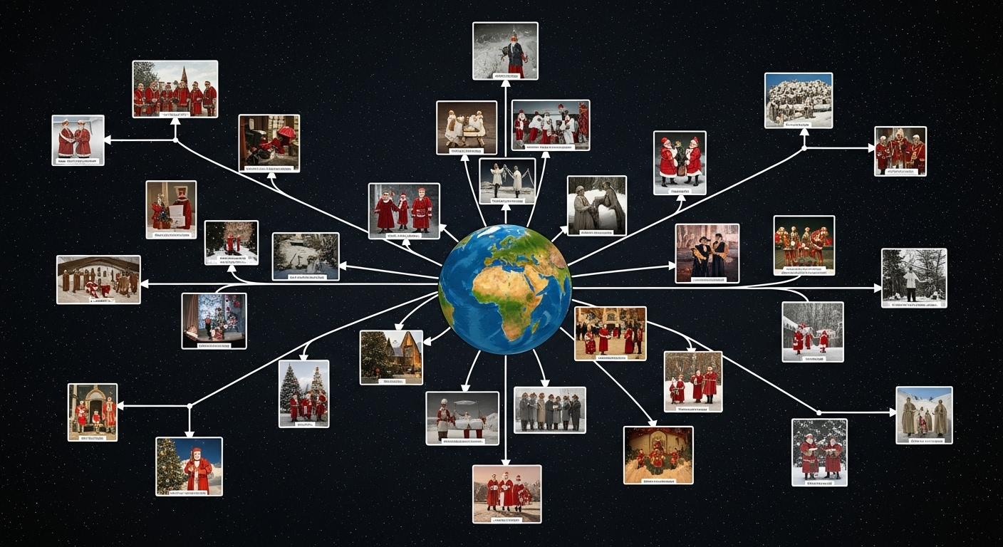 世界各国のクリスマス文化を表現したコラージュ風の画像