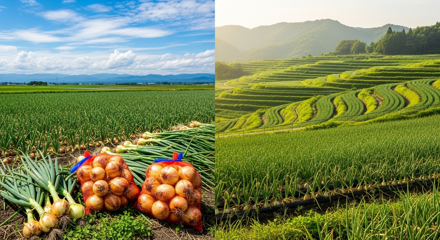日本の玉ねぎ産地を表現した風景