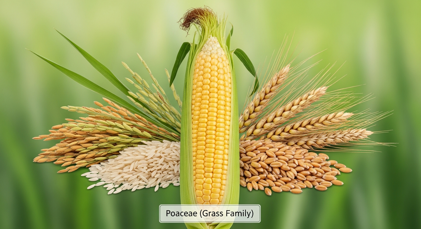 植物学的な観点から見たトウモロコシの分類を表現する画像。