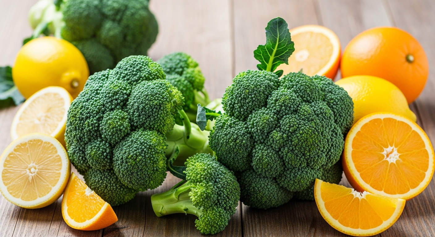 新鮮なブロッコリーの栄養成分を表現した明るいイメージ。