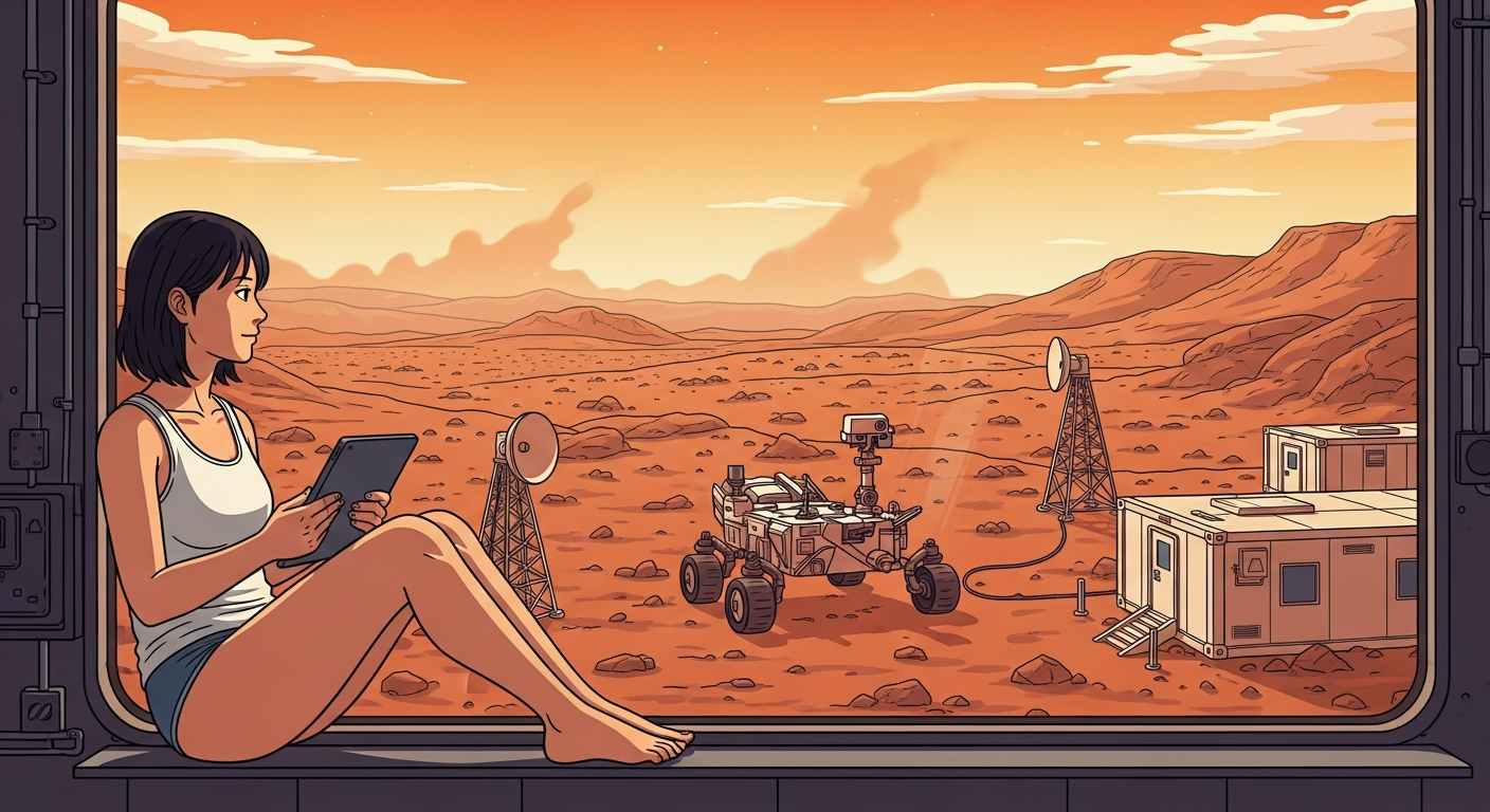 明るい色調で、火星の環境を分かりやすく伝えるWeb記事向けイラスト。