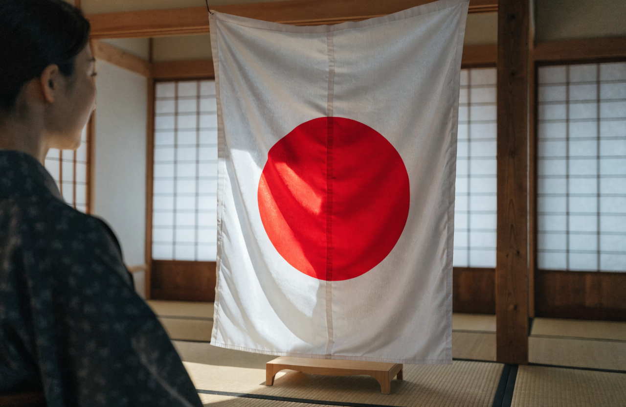 白地に紅色の日章が描かれた日本の国旗